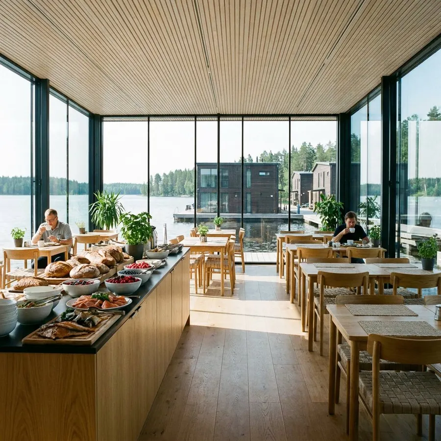 Restaurant im Hub mit Glaswänden zum See